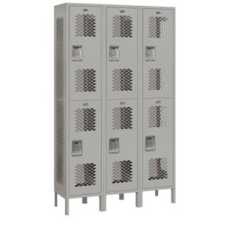 Salsbury Industries 82000 Series 45 in. W x 78 in. H x 15 in. D 2 Tier Extra Wide Vented Metal Locker Assembled in Gray 82365GY A