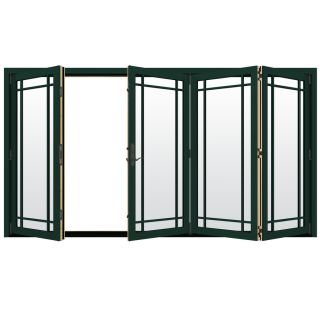 JELD WEN W 4500 124.1875 in Grid Glass Hartford Green Wood Folding Outswing Patio Door