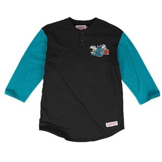 Mitchell & Ness NBA In The Clutch Henley   Mens   Basketball   Clothing   Charlotte Hornets   Black/Teal