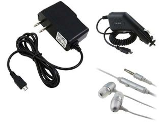 Insten Silver Headset + Car Home Charger Compatible with Samsung Galaxy S4 SIV S3 i9300 i9500 S2 Note