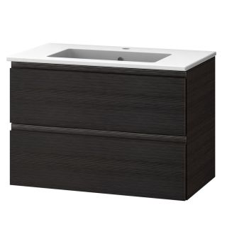 Novellini Cubo 31.52 in x 16.94 in Wenge Integral Single Sink Bathroom Vanity with Solid Surface Top