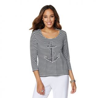 Slinky® Brand Anchor Embellished 3/4 Sleeve Tee   8090572