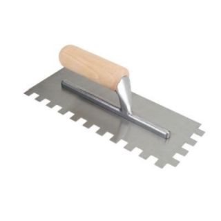 QEP 1/2 in. x 1/2 in. x 1/2 in. Square Notch Pro Trowel with Wood Handle 49720Q