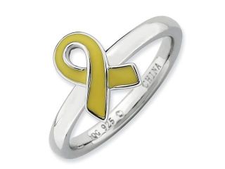 Sterling Silver Stackable Expressions Yellow Enameled Awareness Ribbon Ring