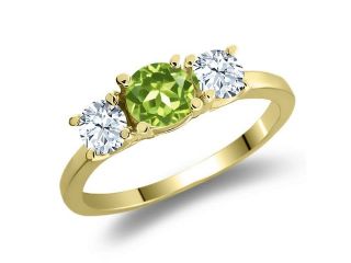1.26 Ct Round Green Peridot White Topaz 925 Yellow Gold Plated Silver Ring