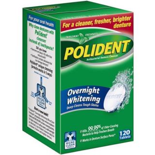 Polident Overnight Whitening Antibacterial Denture Cleanser, 120 count