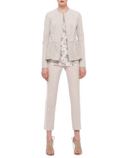 Akris punto Eyelet Peplum Zip Jacket, Elements Abstract Floral Print Top & Franca Side Striped Ankle Pants