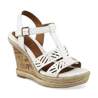 Jaclyn Smith Womens Tali White Strappy Wedge Sandal   Clothing, Shoes