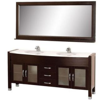 Wyndham Collection Daytona 71 in. Vanity in Espresso with Double Basin Man Made Stone Vanity Top in White and Mirror WCV220071ESWH