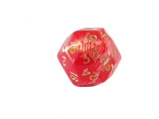 Triantakohedron D30 30 Sided 25mm Chessex Dice  Marbleized Red with Gold Numbers