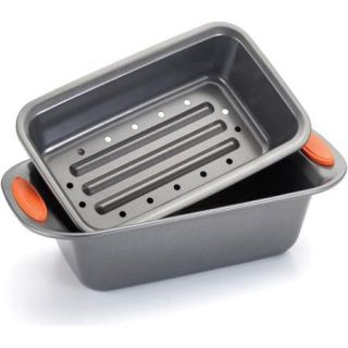 Rachael Ray Yum o Nonstick Bakeware 2 Piece Meatloaf Pan with Insert, Gray with Orange Handles