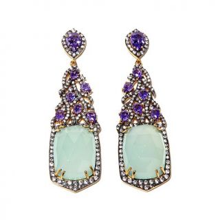 Facets by Robindira Unsworth Aqua Chalcedony and CZ "Feather" Drop Earrings   7456897