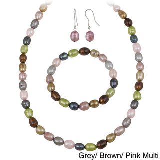 Glitzy Rocks Multi colored Freshwater Pearl Jewelry Set (10 x 8 Rice)