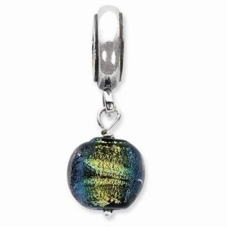 Silver Reflections Green Dichroic Glass Dangle Bead