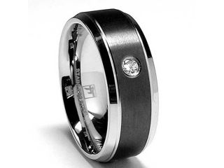 8MM Black Stainless Steel Ring Wedding Band with CZ