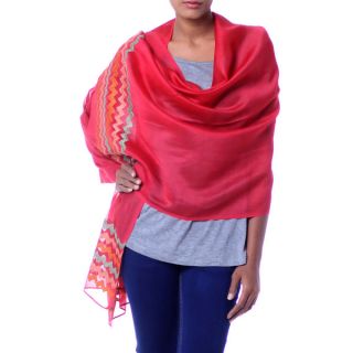 Handcrafted Cotton Silk Zigzag Red Shawl (India)  