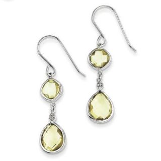 Sterling Silver Rhodium Plated Diamond Lemon Quartz Earrings. Gem Wt  6.4ct (1IN x 0.3IN )