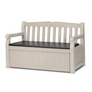 Keter All Weather Outdoor Patio Bench Deck Box Furniture 70 Gal, Beige