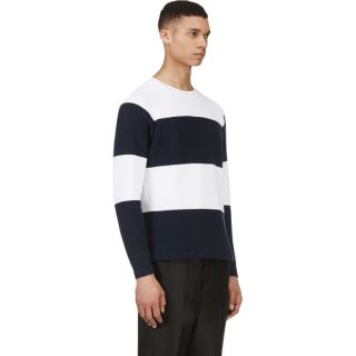 Nanamica White & Navy Striped Sweater