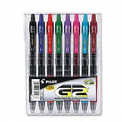 G2 Roller Ball Retractable Gel Pen, Assorted Ink, Fine Point, 8 per