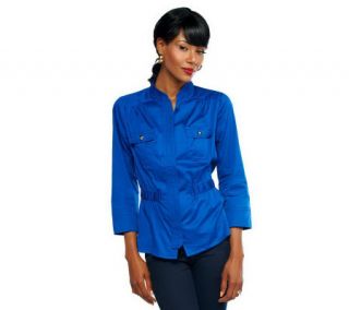 Joan Rivers Military Style Shirt Jacket w/ 3/4 Sleeve & Ruching Detail —