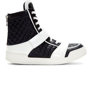 Balmain Navy Quilted Leather High Top Sneakers