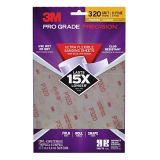 3M Pro Grade Precision 4.5 in. x 7 in. 320 Grit Extra Fine Ultra Flexible Sanding Sheets (4 Pack) 28320PGP UF4