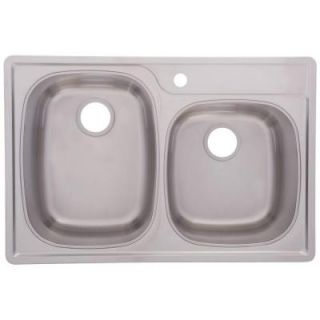 FrankeUSA Top Mount Stainless Steel 33x22x9.5 1 Hole 20 Gauge Offset Double Bowl Kitchen Sink OSK951BX