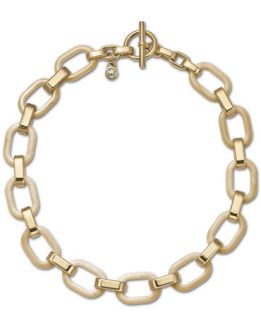 Michael Kors Gold Tone Horn Link Toggle Necklace