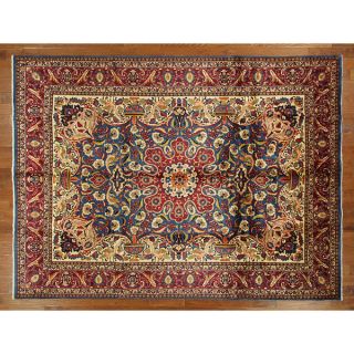 Hand knotted New Unique Kashmar Royal Blue/ Ruby Red Oriental Wool Rug