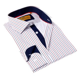 Brio Milano Mens Button up Stripe White and Blue Dress Shirt