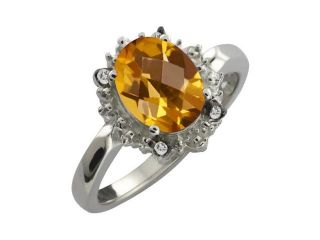 1.62 Ct Checkerboard Champagne Quartz and White Topaz 14k White Gold Ring