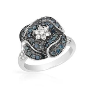 Ring with 0 3/4ct TW Fancy Intense Blue enhanced Diamonds .925