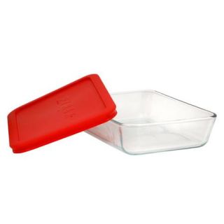 Pyrex Storage Plus 3 Cup Rectangle Glass Storage Set with Red Plastic Cover, Set of 6