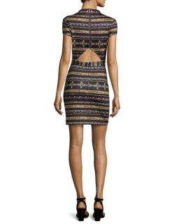 Nicole Miller Jewel Print Stripe Mini Dress, Black Multi