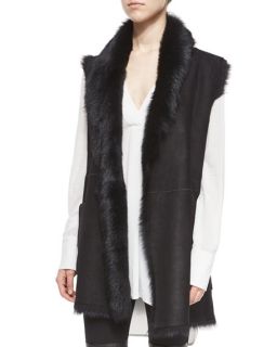 Vince Shearling Fur Tie Waist Reversible Vest