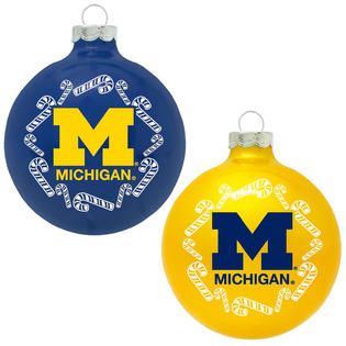 Topperscot Michigan Wolverines NCAA Home and Away Glass Ornament Set