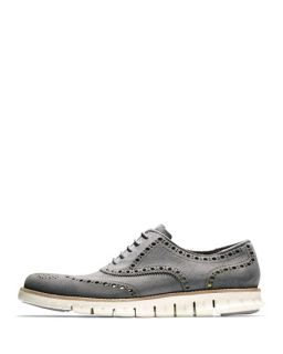 Cole Haan ZeroGrand Suede Wing Tip Oxford, Iron Stone