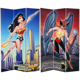 Oriental Furniture 6 ft. Tall Double Sided Wonder Woman and Hawkgirl