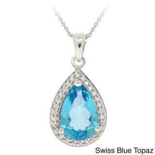 Glitzy Rocks Silver 3/4ct TGW Blue Topaz and Diamond Accent Pear