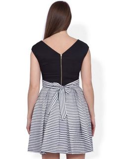 Almari Stripe taffeta contrast dress Black/White