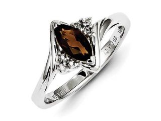 Sterling Silver Diamond & Smoky Quartz Ring, Size 8