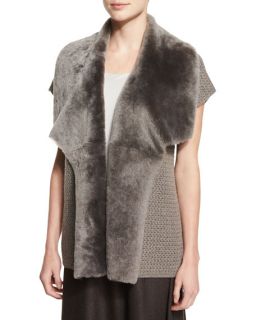 Lafayette 148 New York Short Sleeve Cashmere Vest W/ Shearling Fur Collar