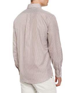 Brunello Cucinelli Striped Long Sleeve Sport Shirt, Burgundy