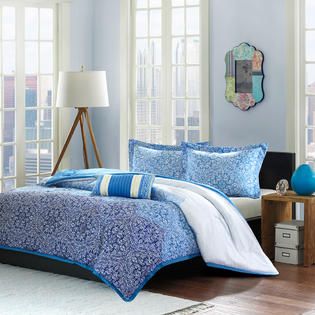 Mi Zone Blanca 4 Piece Full/Queen Comforter Set in Blue   Home   Bed