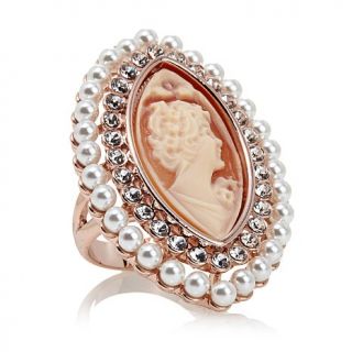 AMEDEO "Giulietta" 25mm Marquise Cameo Simulated Pearl and Crystal Ring   7553768