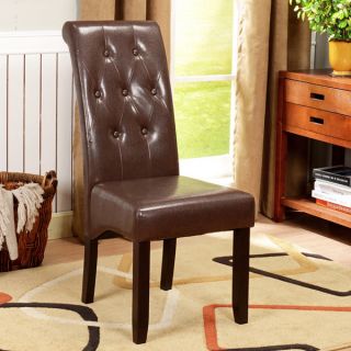Brown Leatherette Button Tufted Parson Chairs (Set of 2)