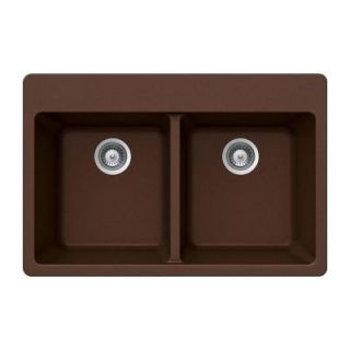 HOUZER Quartztone Top Mount Composite Granite 33 in. Double Bowl Kitchen Sink in Earth M 200 EARTH