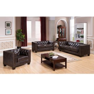 Brixton Tufted Brown Top Grain Leather Sofa Loveseat and Chair