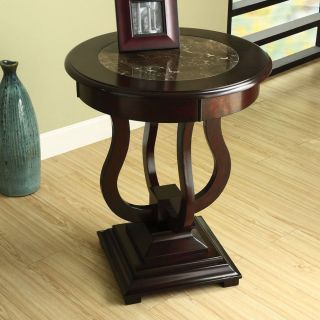 Furniture of America Albany Dark Cherry Round Marble Top End Table